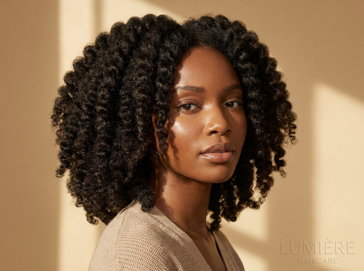 Woman with a glossy, defined 4B and 4C twist-out